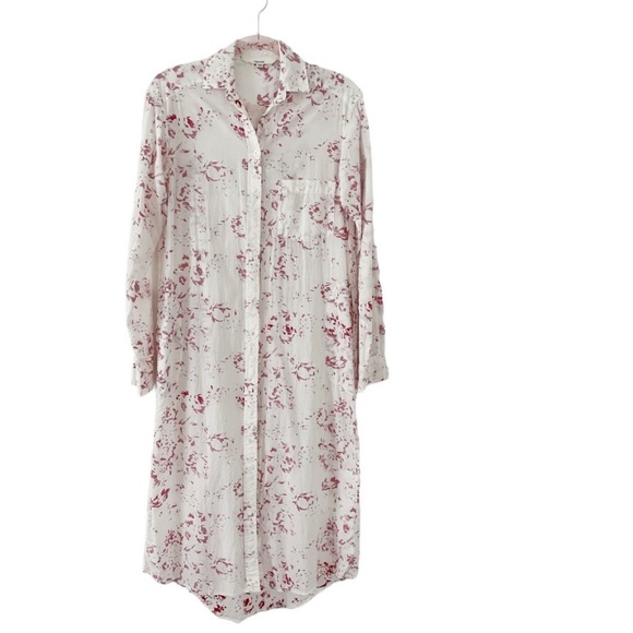 White and Red Buttoned Maxi Dress with Notched Collar - Picture 2 of 7